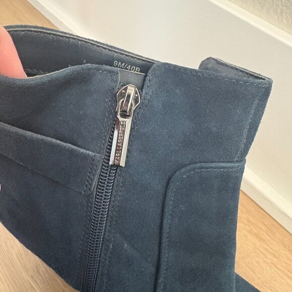 ** Karl Lagerfeld blue suede booties Buckle side zip Size 9 - Picture 3 of 8